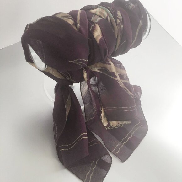 Purple Rose Flowers Garden Sheer Scarf Vintage Accessory - Picture 2 of 10